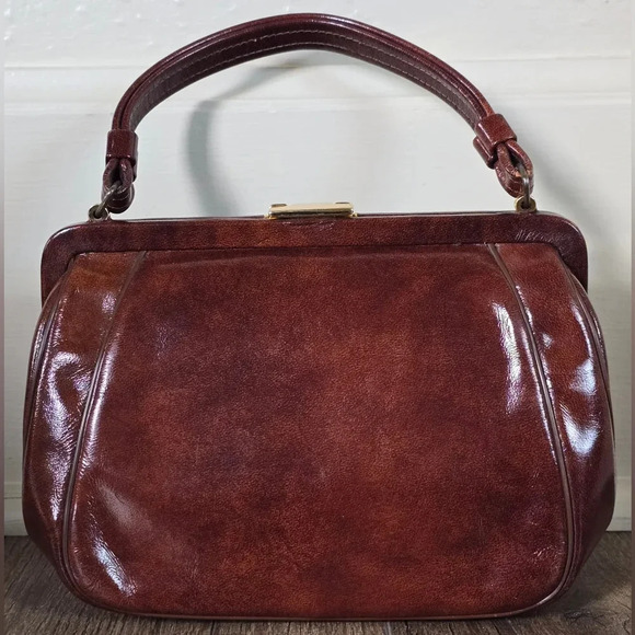 Vintage Etra Cinnamon Brown Bowling Bag Style Purse - Picture 2 of 8